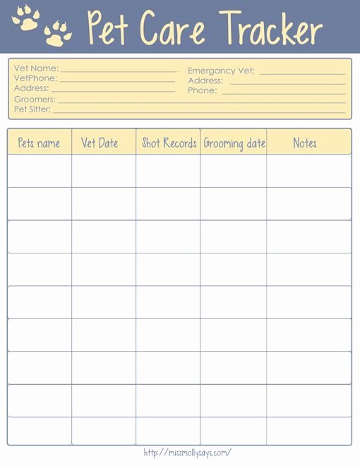 Puppy Record Template Fresh Free Printable Pet Care Tracker Bud