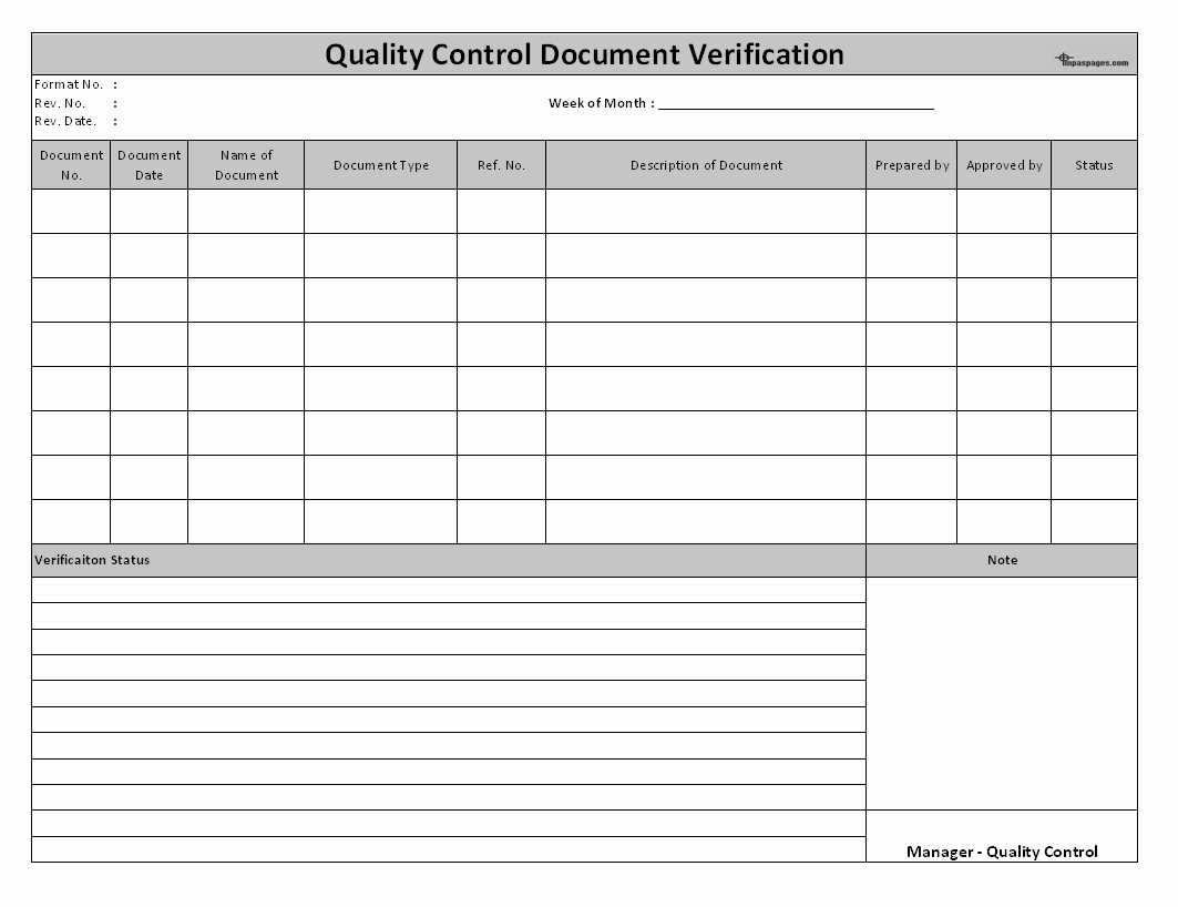 Quality Control Template Excel New Quality Control Document Verification System