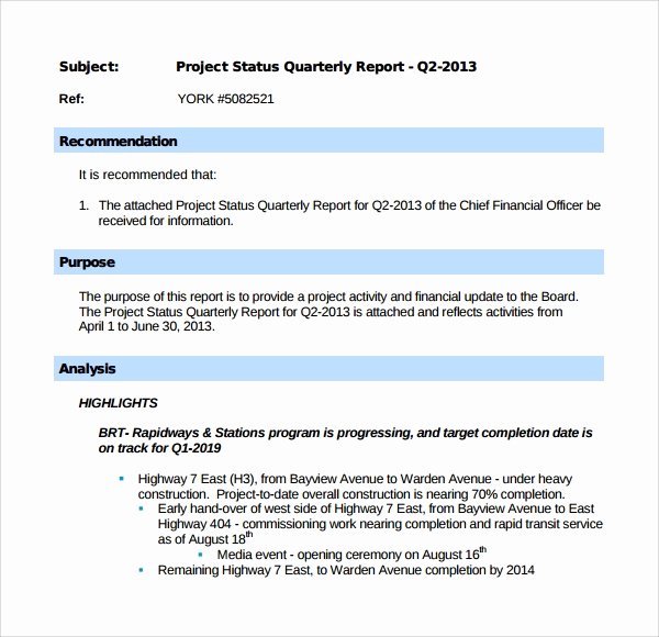 Quarterly Report Example New Sample Project Quarterly Report Template 8 Free