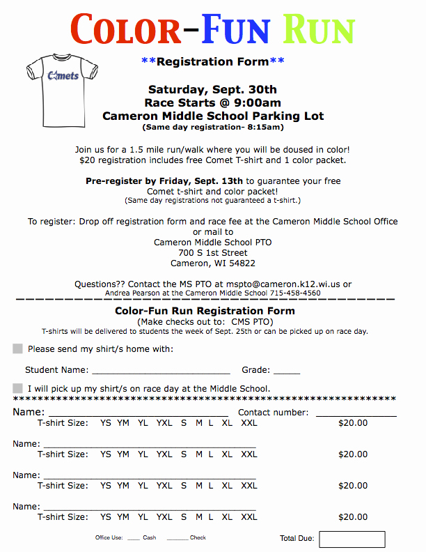 Race Registration form Beautiful Cameron School District Home