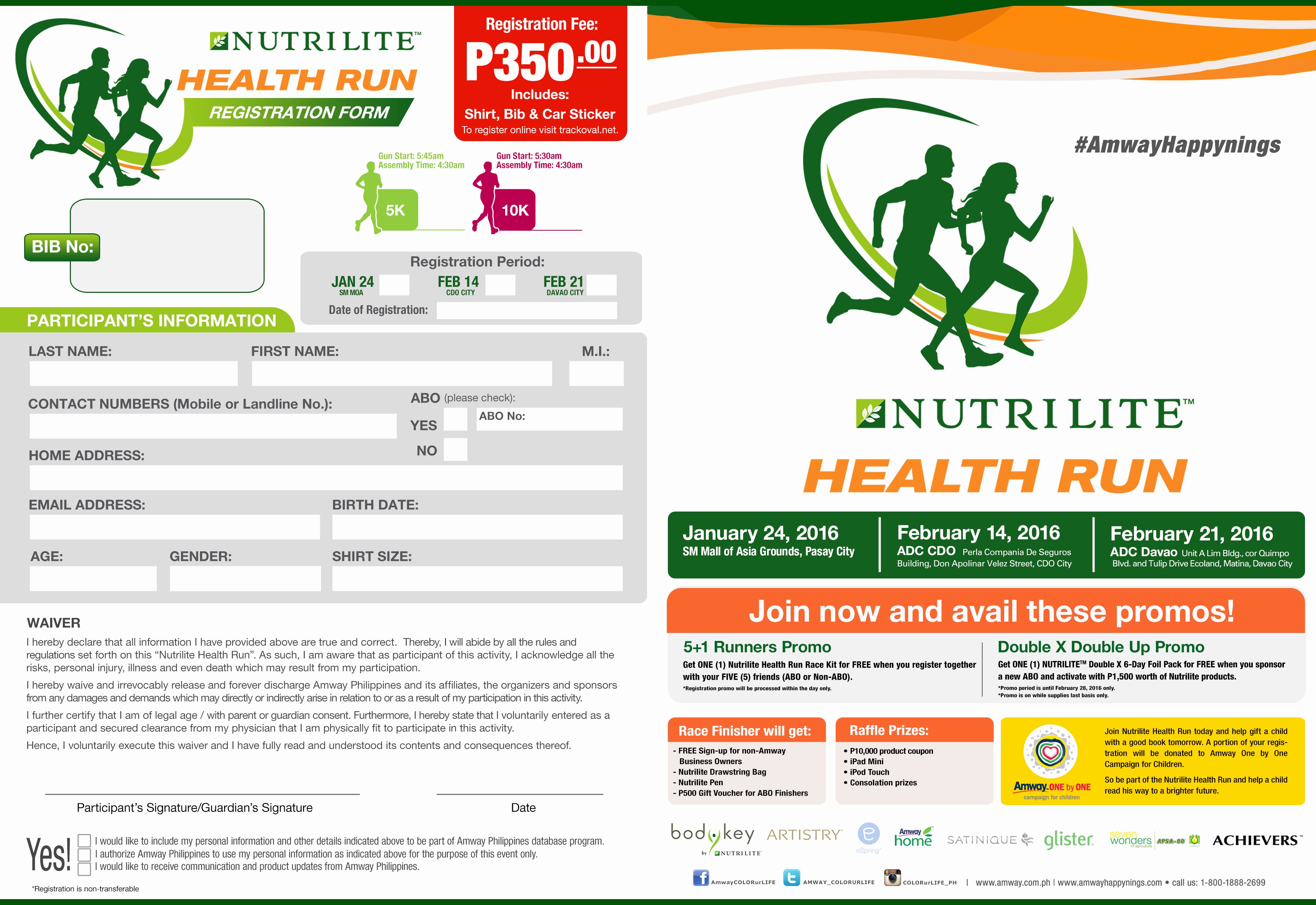 Race Registration form Best Of Amway Nutrilite Health Run 4th 24 Jan 2016 Sm Mall