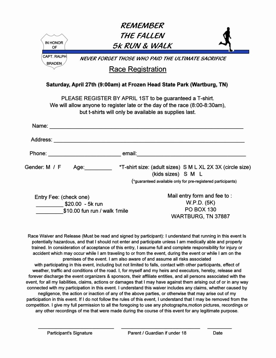 Race Registration form Best Of Wartburg Pd 5k Run and Walk