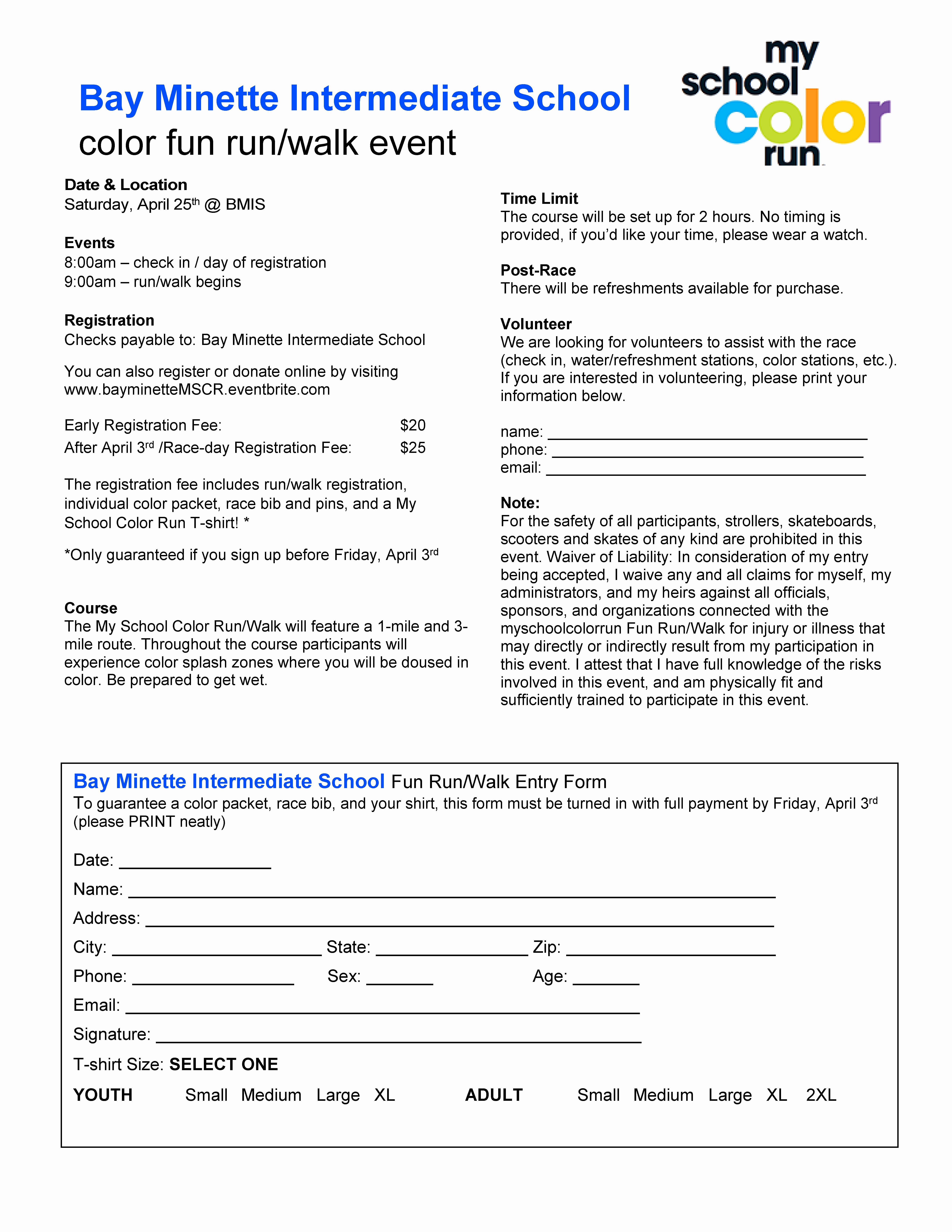 Race Registration form Elegant event Bmis Color Run