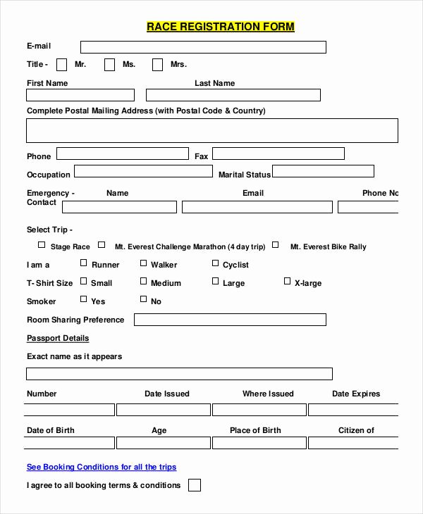 Race Registration form Elegant Printable Registration form Templates 9 Free Pdf