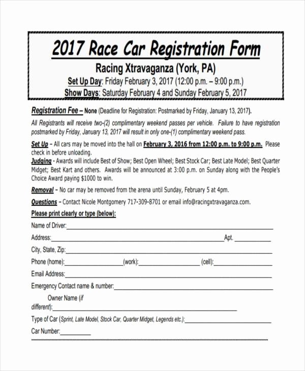 Race Registration form Fresh 7 Car Registration form Samples Free Sample Example