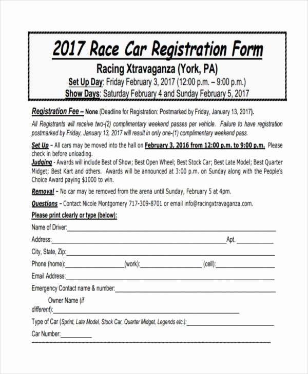 Race Registration form Fresh 7 Car Registration form Samples Free Sample Example