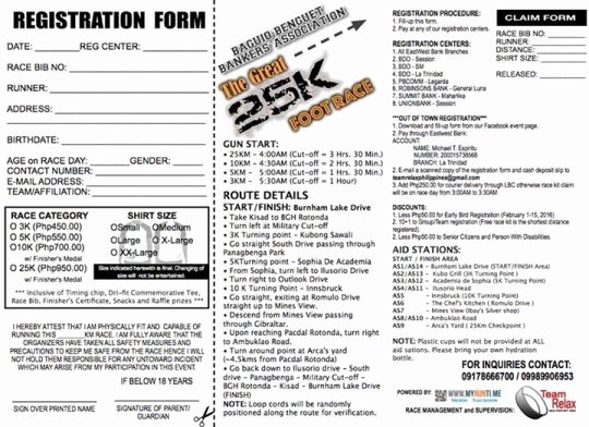 Race Registration form Lovely 25km Foot Race Challenge 2016 Baguio City