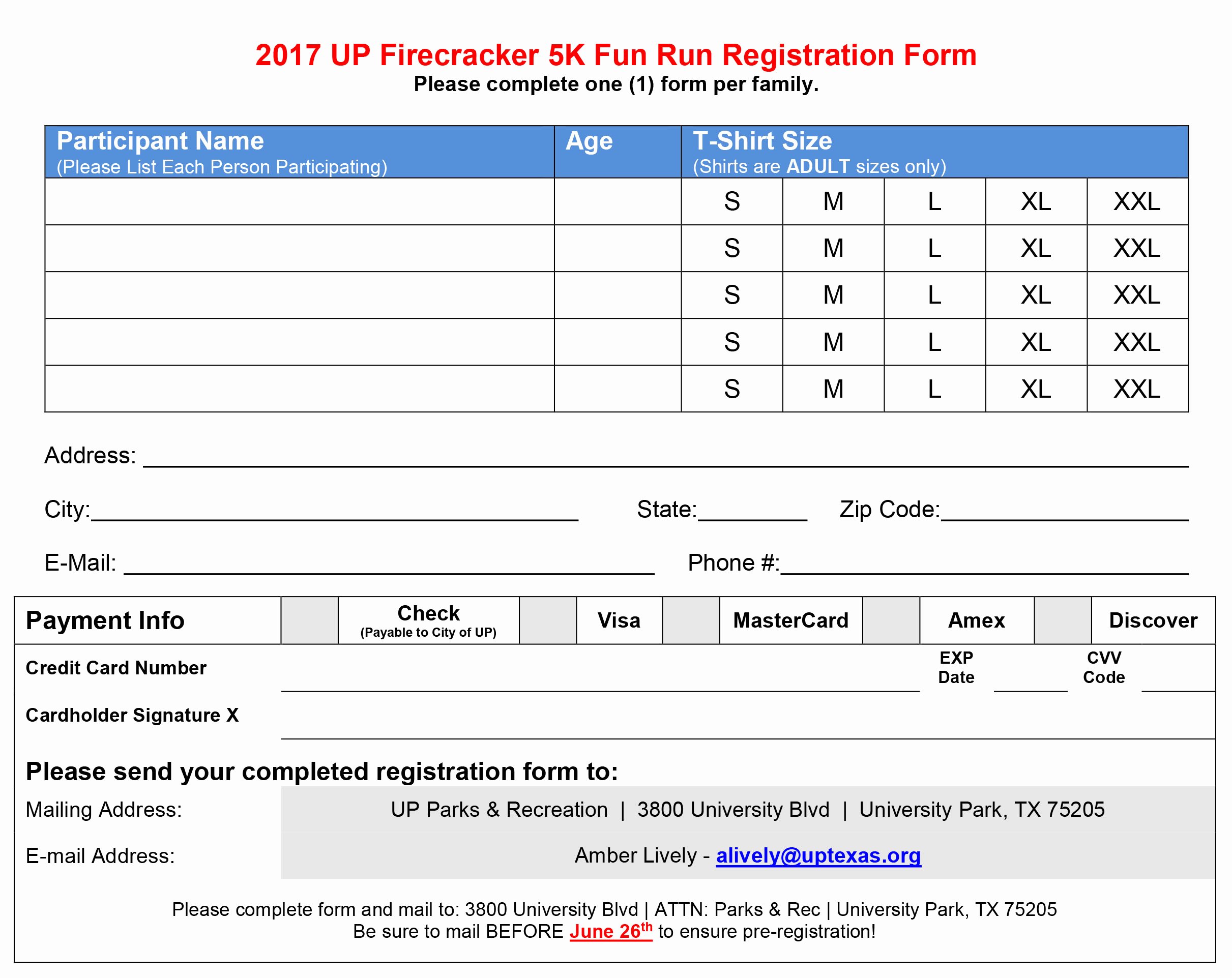 Race Registration form Luxury 5k Firecracker Fun Run July 4 2017