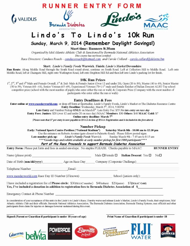 Race Registration form Luxury Lindos to Lindos Road Race Set for Weekend Bernews