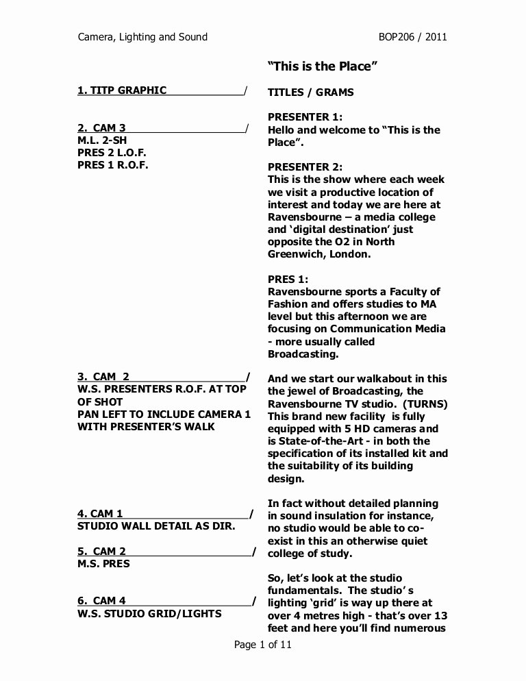 Radio Show format Template Best Of Camera Script for &quot;this is the Place&quot;