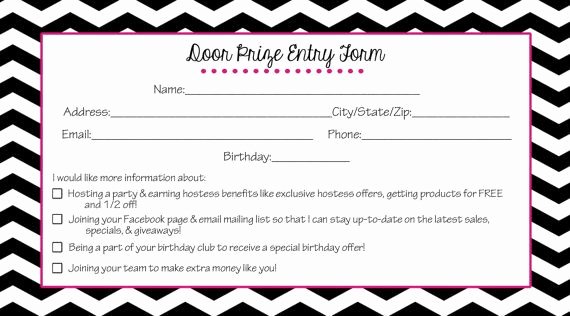 Raffle Entry form Template New Direct Sales Door Prize Entry form Black Chevron Instant