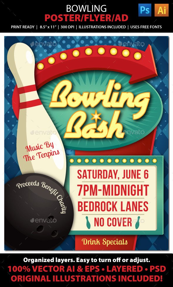 Raffle Flyer Template Free Inspirational Bowling event Poster Flyer Ad Shop Psd V Free