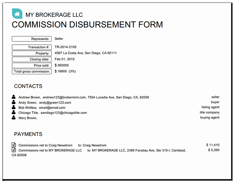 Real Estate Commission Invoice Lovely Real Estate Disbursement form Cda