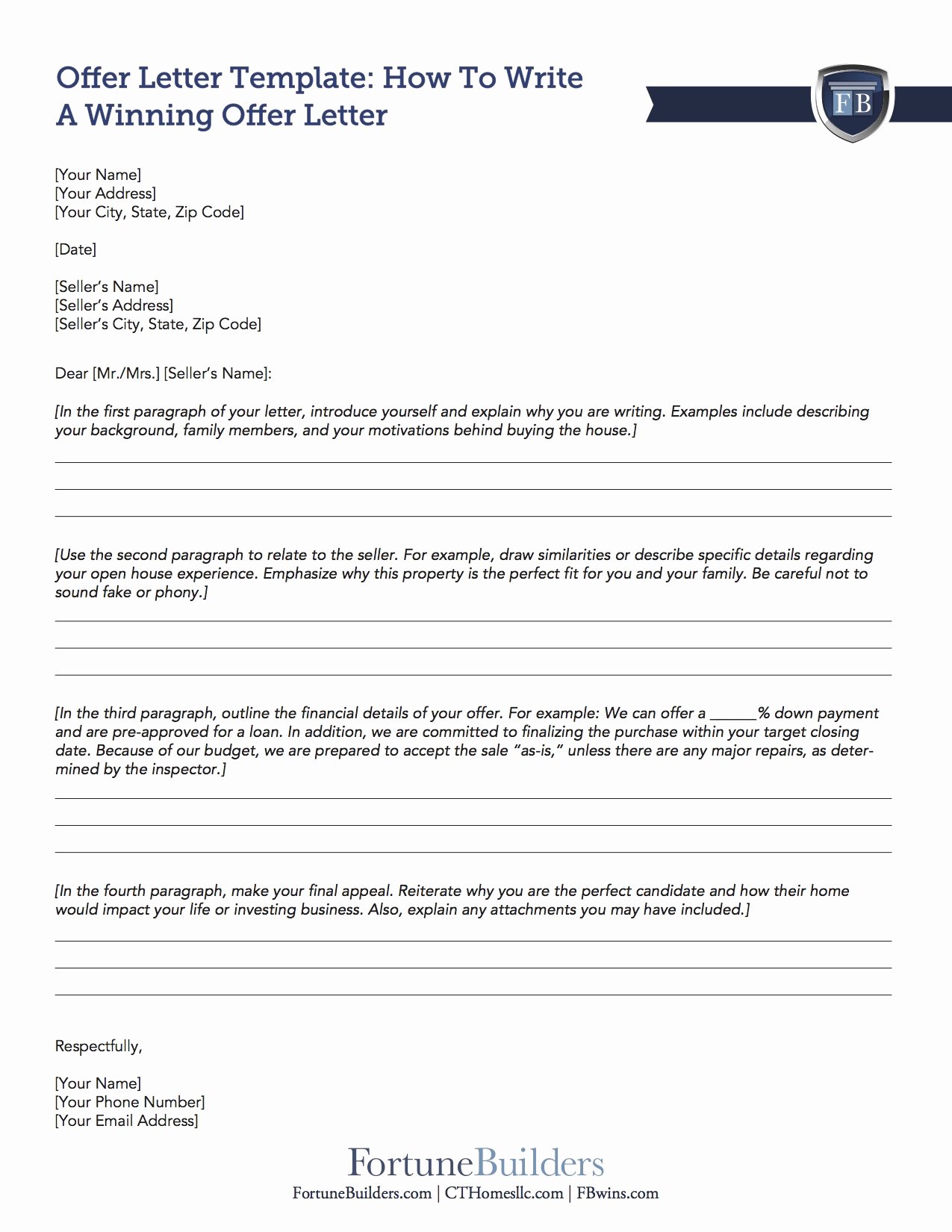 Real Estate Offer Letter Template Free Elegant Free Real Estate Fer Letter Template