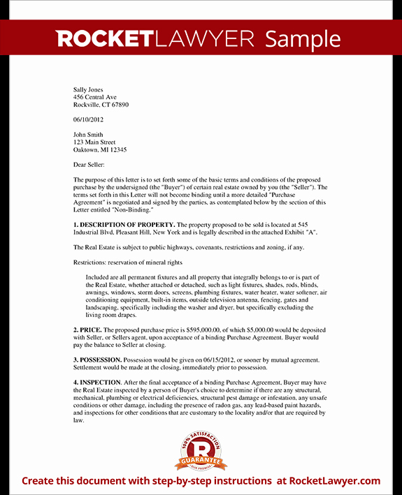 Real Estate Offer Letter Template Free Luxury Intent to Purchase Real Estate Letter with Sample