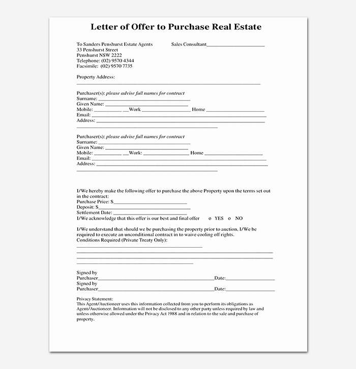 Real Estate Offer Letter Template Free Unique Real Estate Fer Letter Template Free Samples &amp; Examples