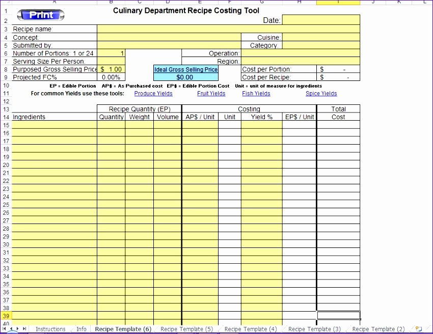 Recipe Cost Card Template Best Of 10 Food Cost Excel Template Exceltemplates Exceltemplates