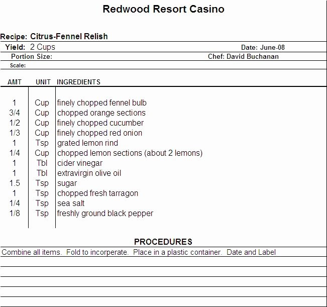 Recipe Cost Card Template Fresh Excel Recipe Template for Chefs Chefs Resources