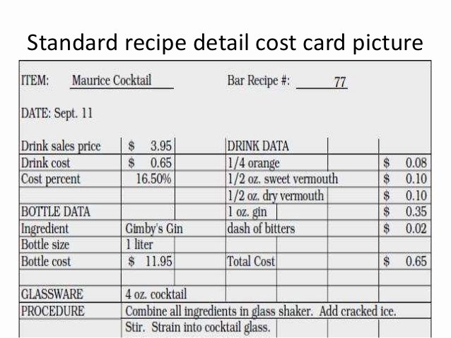 Recipe Cost Card Template Inspirational Beverage Control