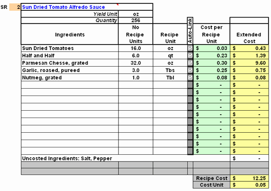 Recipe Template Excel Fresh 10 Food Cost Spreadsheet