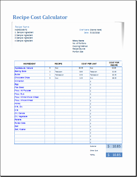 Recipe Template Excel Luxury Recipe Cost Calculator Template for Excel