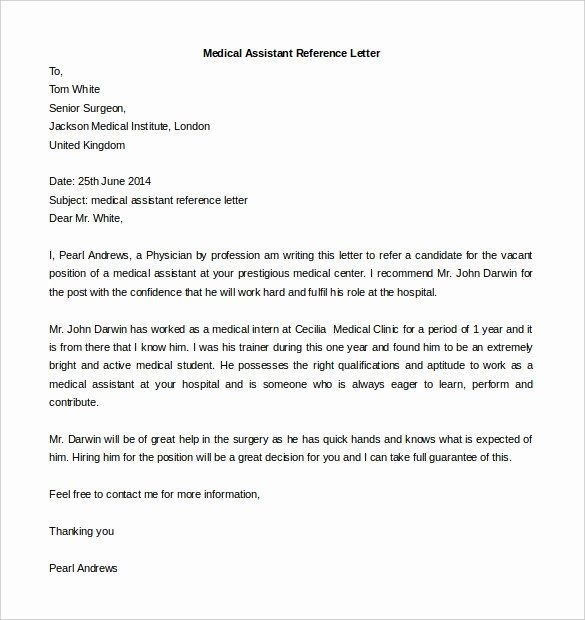 Recommendation Letter for Medical assistant Fresh Medical assistant Reference Letter Template – Airak