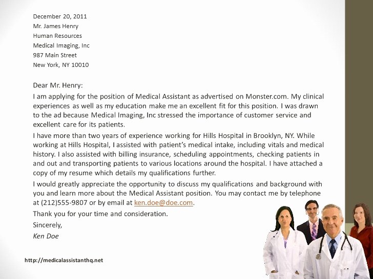 Recommendation Letter for Medical assistant New Medical assistant Cover Letter Samples