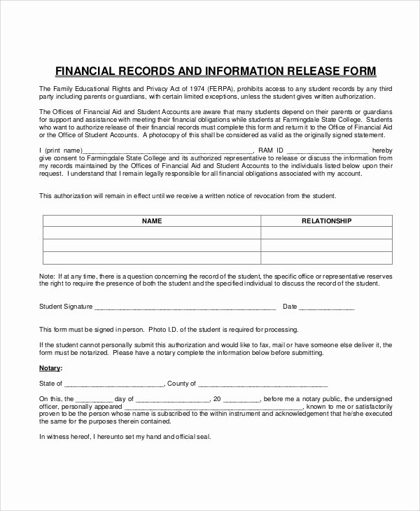 Records Release form Awesome 10 Sample Financial Release forms