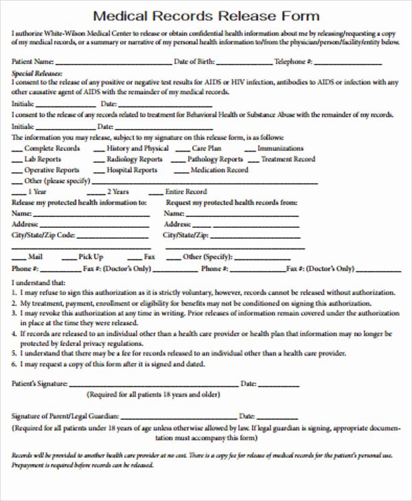 Records Release form Best Of Medical Record Release form Sample 9 Examples In Word Pdf