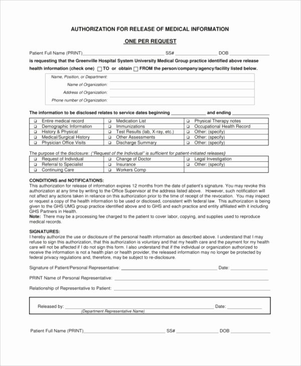 Records Release form Elegant Sample Medical Release form 9 Examples In Pdf