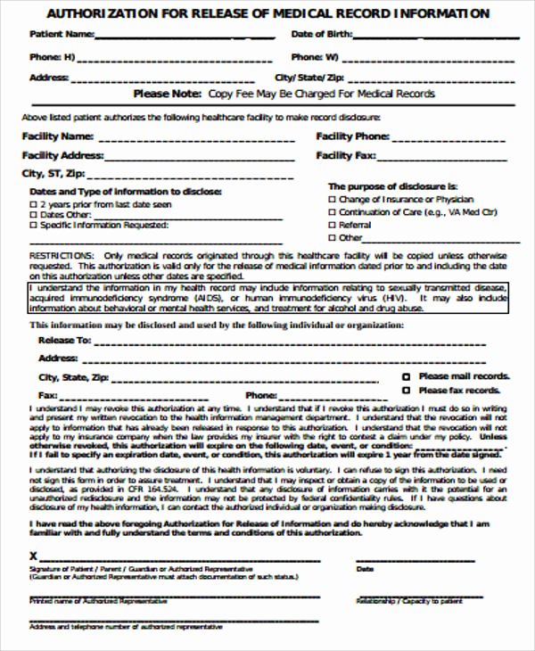 Records Release form Lovely Sample Records Release form 9 Examples In Word Pdf