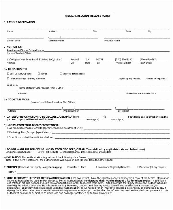 Records Release form New 43 Printable Medical forms