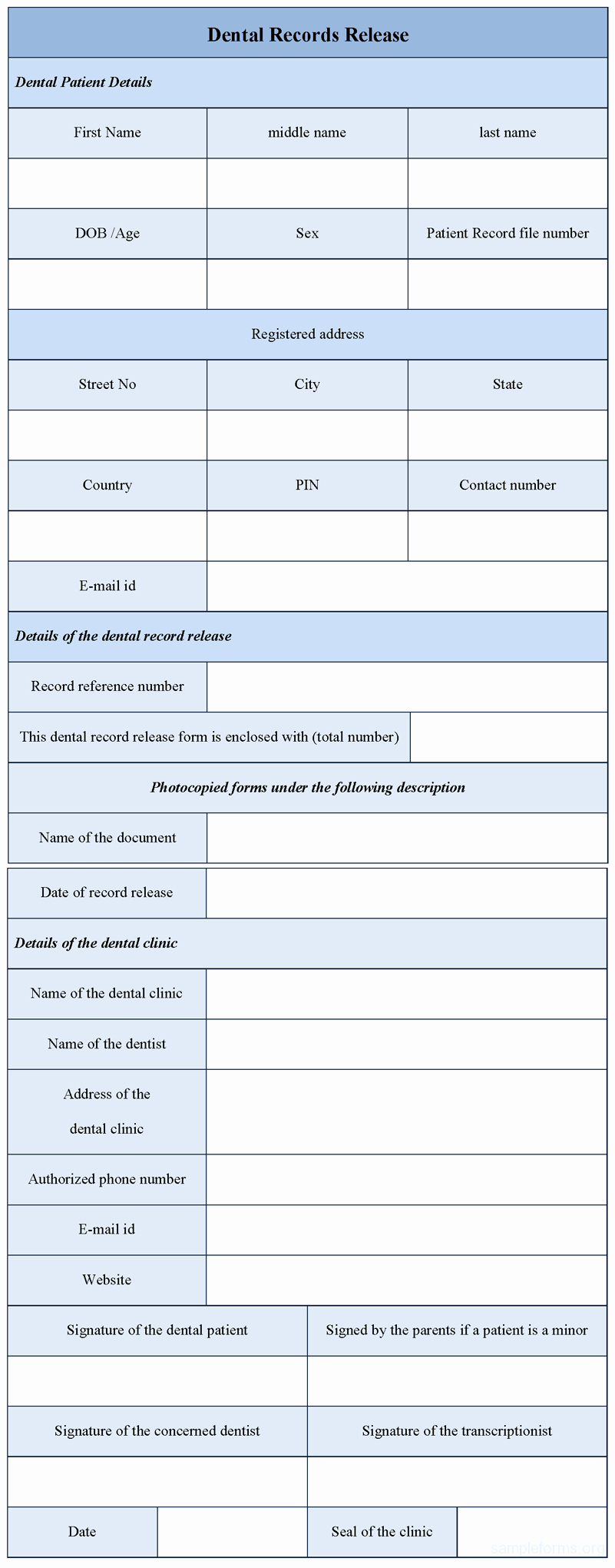 Records Release form Unique Dental Records Release form Sample forms