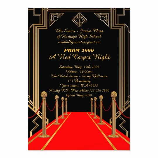 Red Carpet Invitation Template Free Awesome Prom Senior Junior Gatsby Style Red Carpet Night