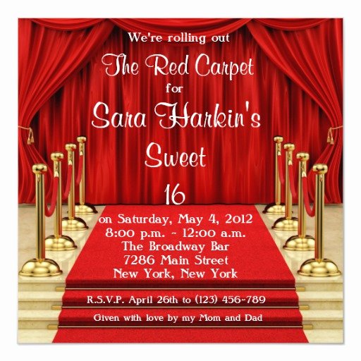 Red Carpet Invitation Template Free Lovely Red Carpet Hollywood Sweet 16 Birthday Invite