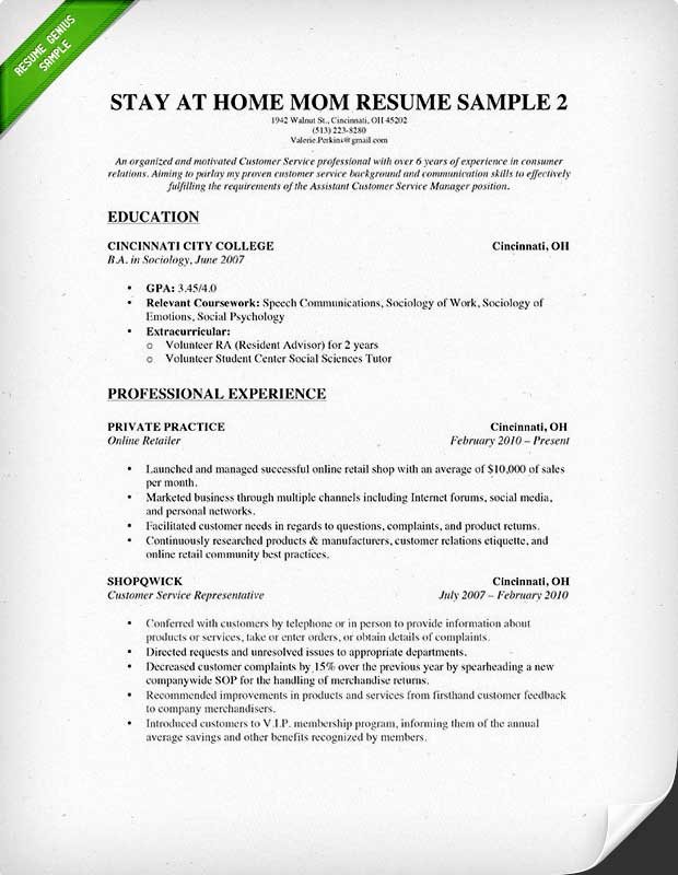 Reentering the Workforce Resume Examples Beautiful How to Write A Stay at Home Mom Resume