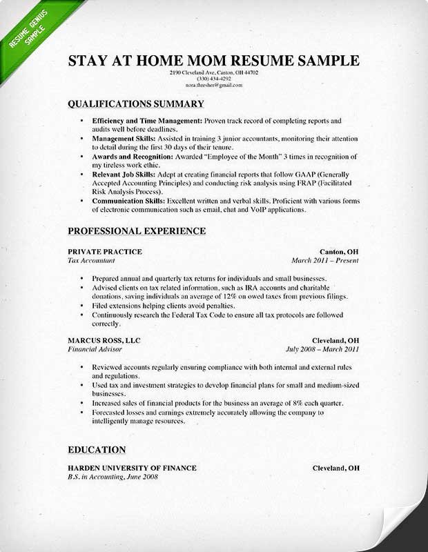 Reentering the Workforce Resume Examples Beautiful How to Write A Stay at Home Mom Resume