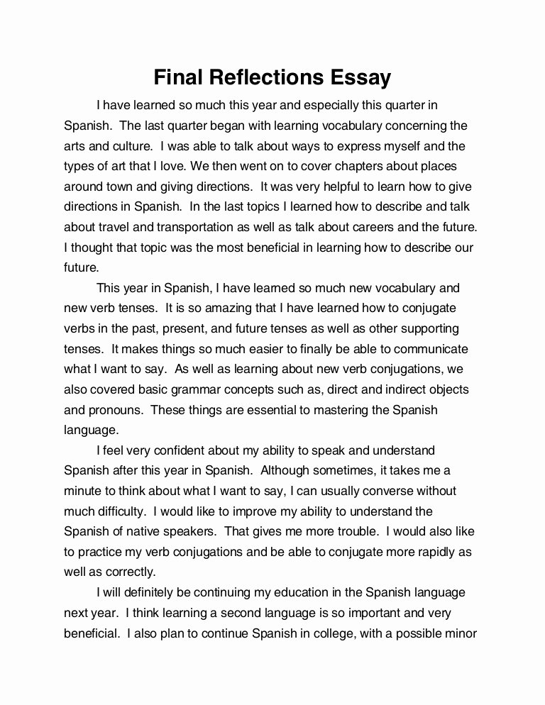 Reflection In English Class Best Of Spanish Final Reflections Essay