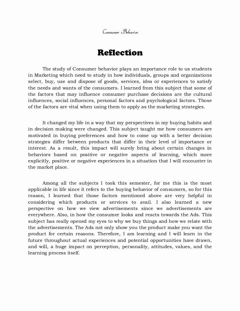 Reflection In English Class Lovely Reflection On Consumer Behavior Methods Of Research and