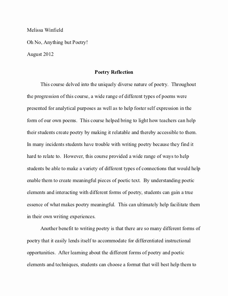 Reflection In English Class Luxury Poetry Reflection Paper