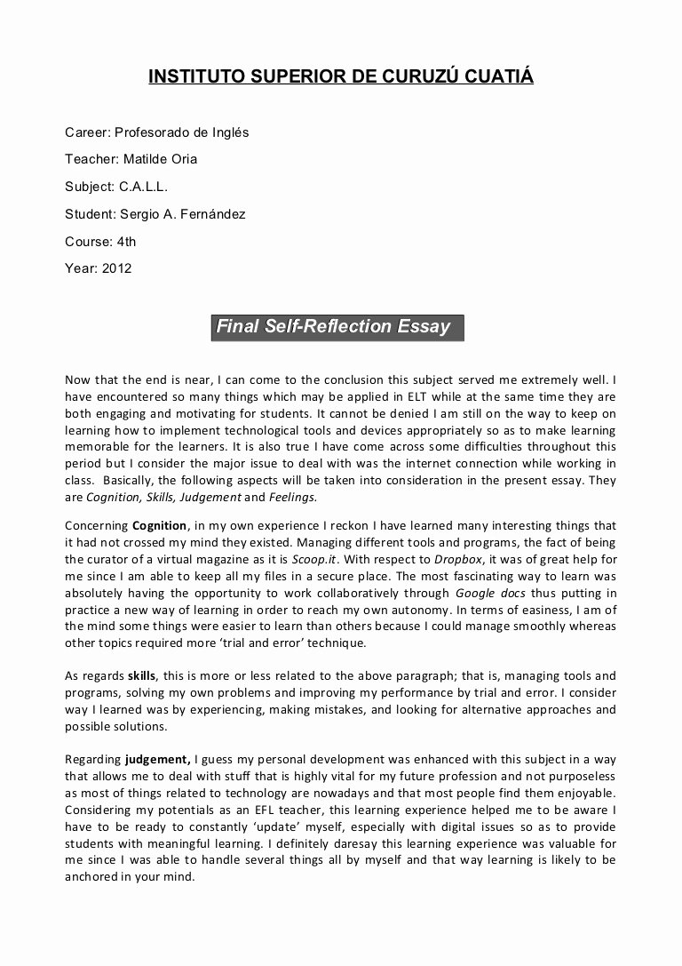 Reflective Letter for English Class Beautiful Call Final Self Reflection Essay