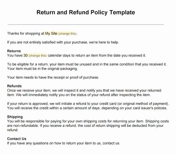 Refund Letter Templates Best Of Sample Return Policy for E Merce Stores Termsfeed