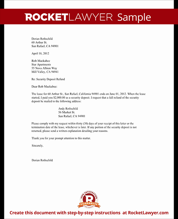 Refund Letter Templates Inspirational Tenant S Security Deposit Refund Letter Template with Sample