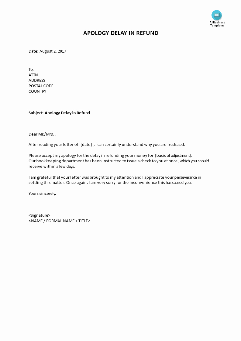 Refund Letter Templates Lovely Apology Delay In Refund