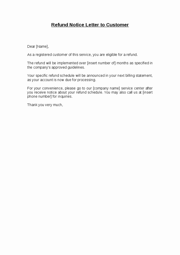 Refund Letter Templates Luxury Best S Of Customer Notification Letter Templates