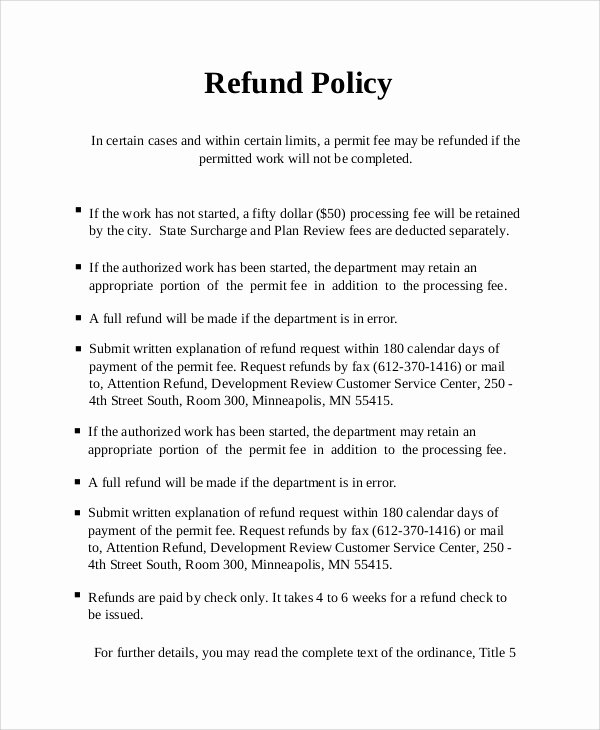 Refund Letter Templates Unique Sample Refund Policy 8 Documents In Word Pdf