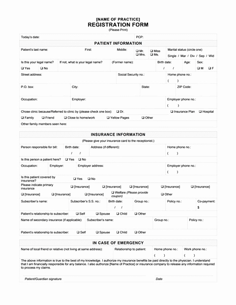 Registration form Template Word Free Luxury Medical Registration form Word Templates
