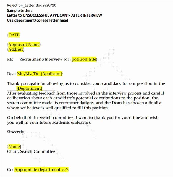 Rejection Letter for Internal Candidate Best Of 27 Rejection Letters Template Hr Templates