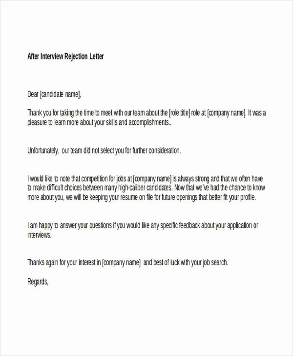 Rejection Letter for Internal Candidate Best Of Letter for Job Rejection after Interview original