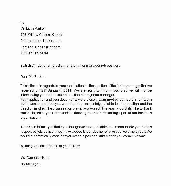 Rejection Letter for Internal Candidate Fresh Rejection Letter Template after Interview – Tracenumberr